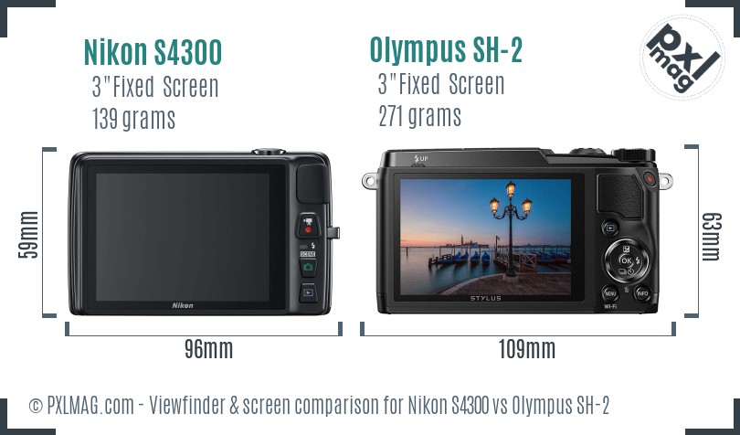 Nikon S4300 vs Olympus SH-2 Screen and Viewfinder comparison