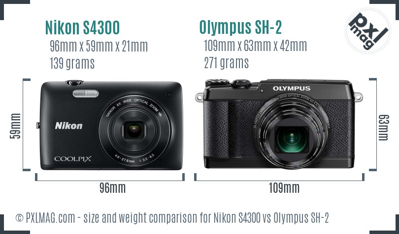 Nikon S4300 vs Olympus SH-2 size comparison