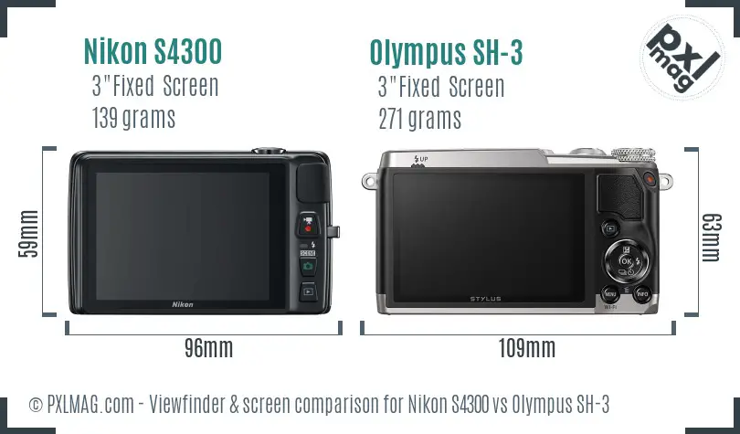 Nikon S4300 vs Olympus SH-3 Screen and Viewfinder comparison