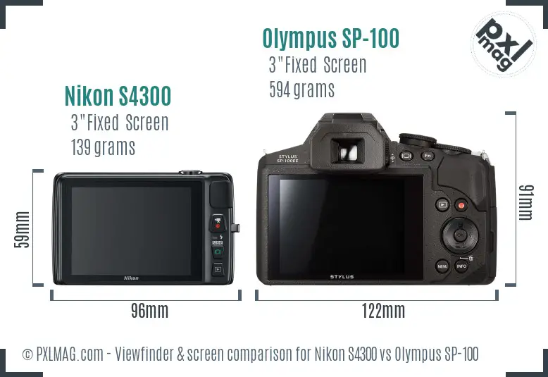 Nikon S4300 vs Olympus SP-100 Screen and Viewfinder comparison
