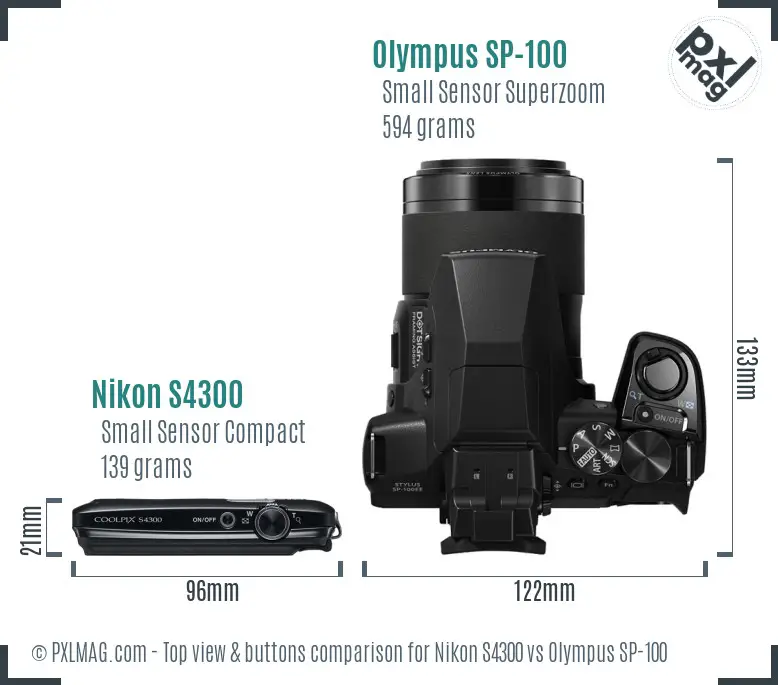 Nikon S4300 vs Olympus SP-100 top view buttons comparison