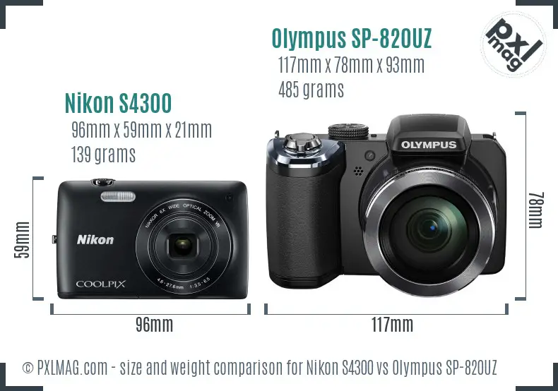 Nikon S4300 vs Olympus SP-820UZ size comparison