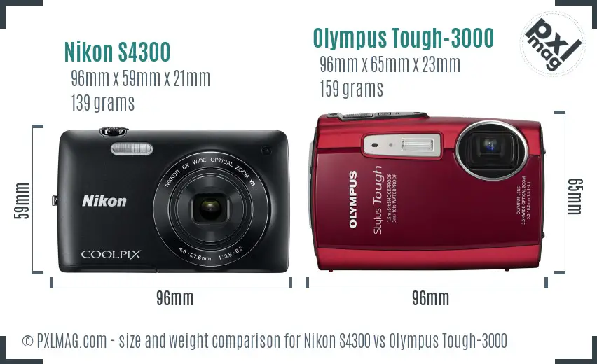 Nikon S4300 vs Olympus Tough-3000 size comparison