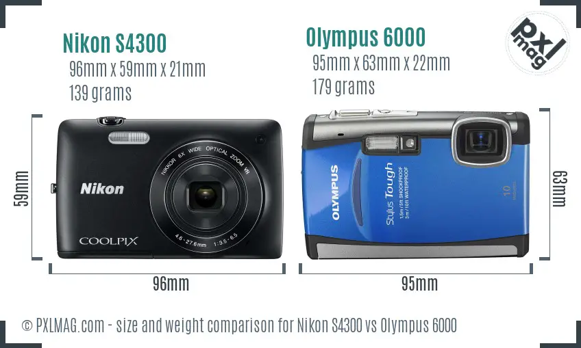 Nikon S4300 vs Olympus 6000 size comparison
