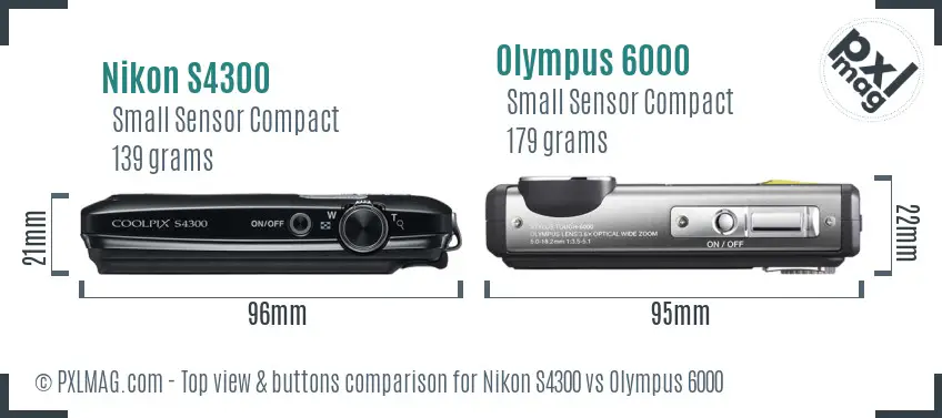 Nikon S4300 vs Olympus 6000 top view buttons comparison