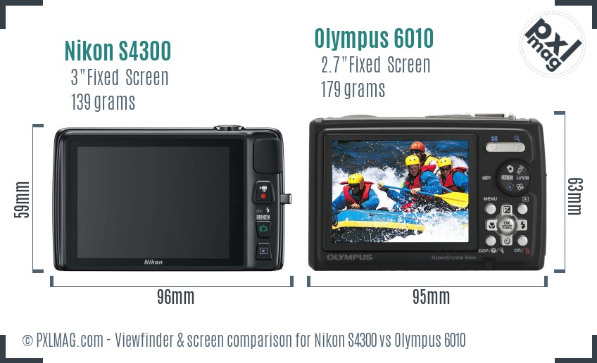 Nikon S4300 vs Olympus 6010 Screen and Viewfinder comparison
