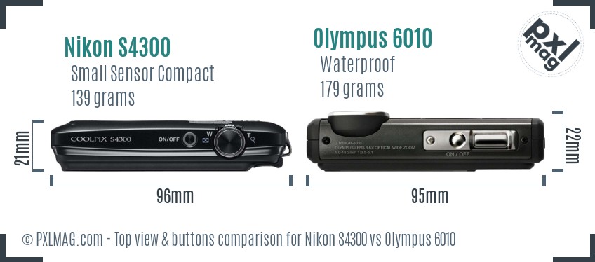 Nikon S4300 vs Olympus 6010 top view buttons comparison