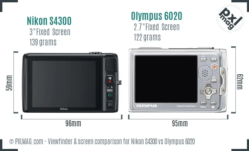 Nikon S4300 vs Olympus 6020 Screen and Viewfinder comparison