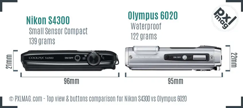 Nikon S4300 vs Olympus 6020 top view buttons comparison