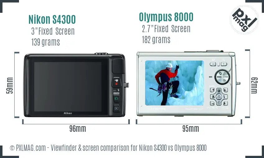 Nikon S4300 vs Olympus 8000 Screen and Viewfinder comparison