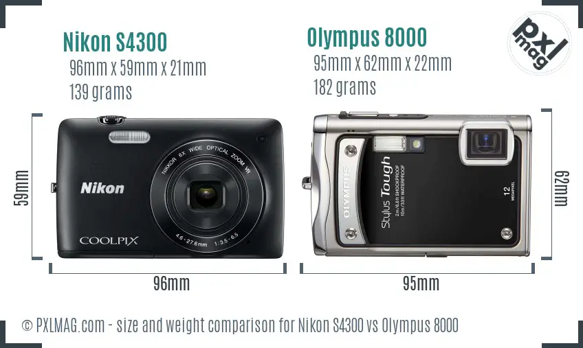 Nikon S4300 vs Olympus 8000 size comparison