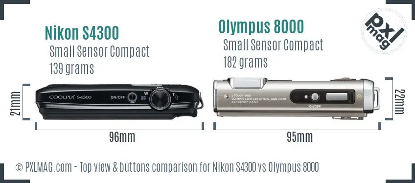 Nikon S4300 vs Olympus 8000 top view buttons comparison