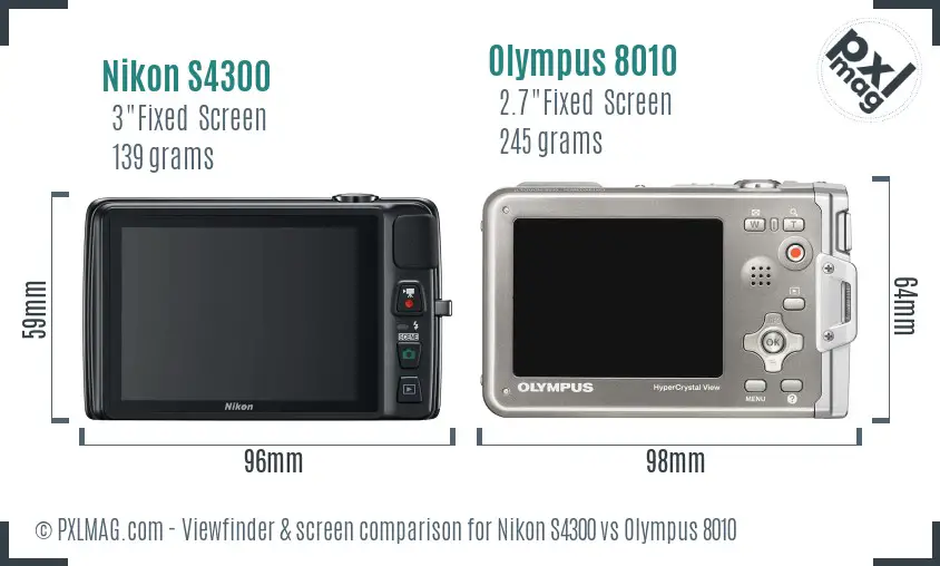 Nikon S4300 vs Olympus 8010 Screen and Viewfinder comparison