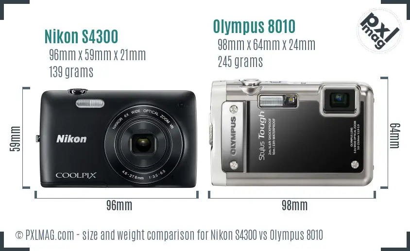 Nikon S4300 vs Olympus 8010 size comparison