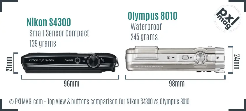 Nikon S4300 vs Olympus 8010 top view buttons comparison