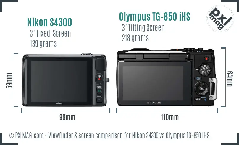 Nikon S4300 vs Olympus TG-850 iHS Screen and Viewfinder comparison