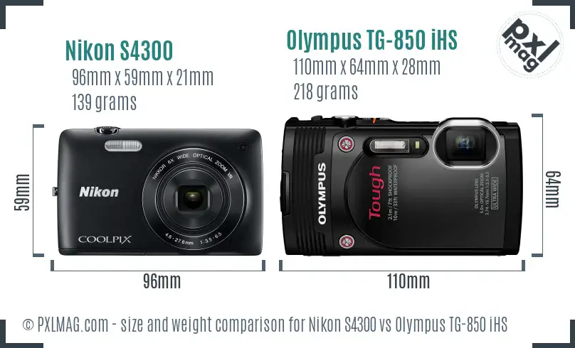 Nikon S4300 vs Olympus TG-850 iHS size comparison