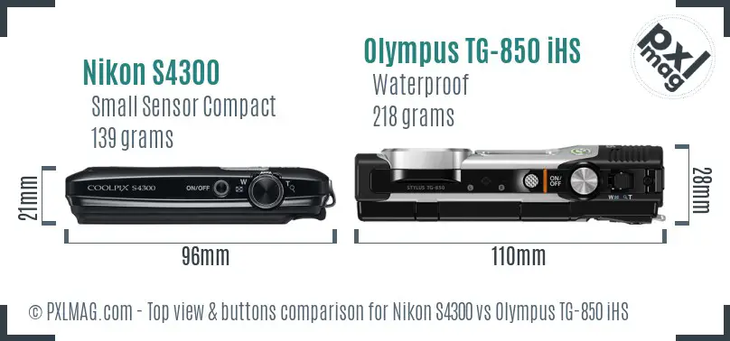 Nikon S4300 vs Olympus TG-850 iHS top view buttons comparison