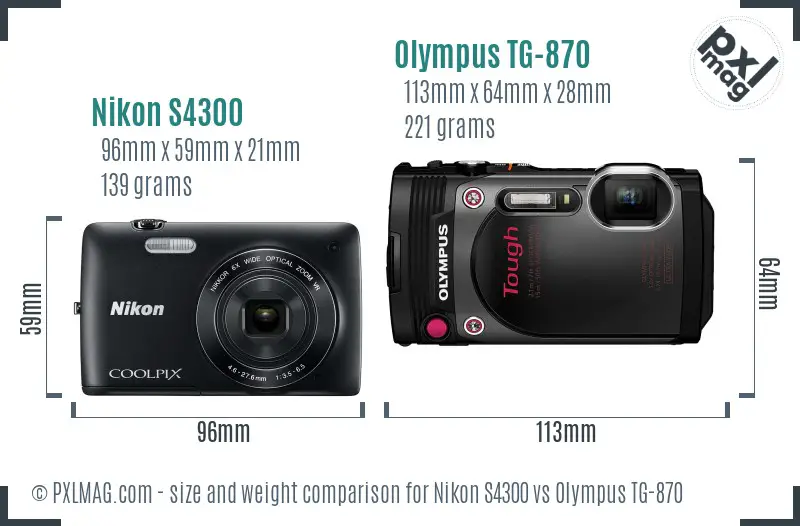 Nikon S4300 vs Olympus TG-870 size comparison