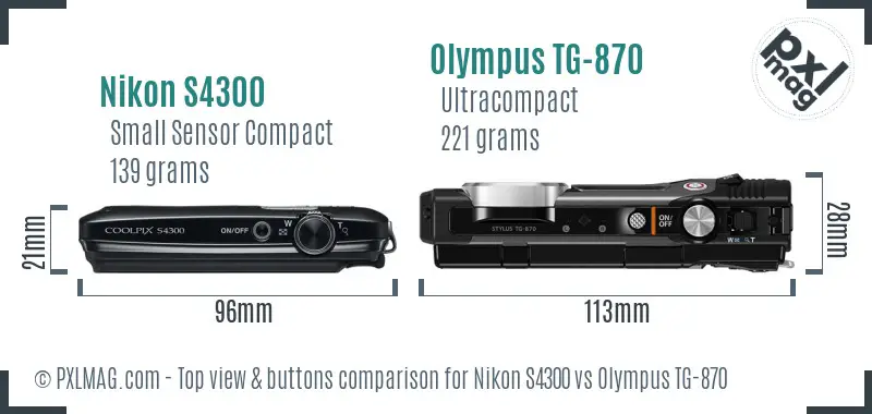 Nikon S4300 vs Olympus TG-870 top view buttons comparison