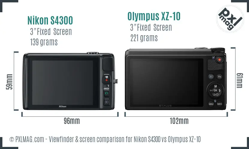 Nikon S4300 vs Olympus XZ-10 Screen and Viewfinder comparison