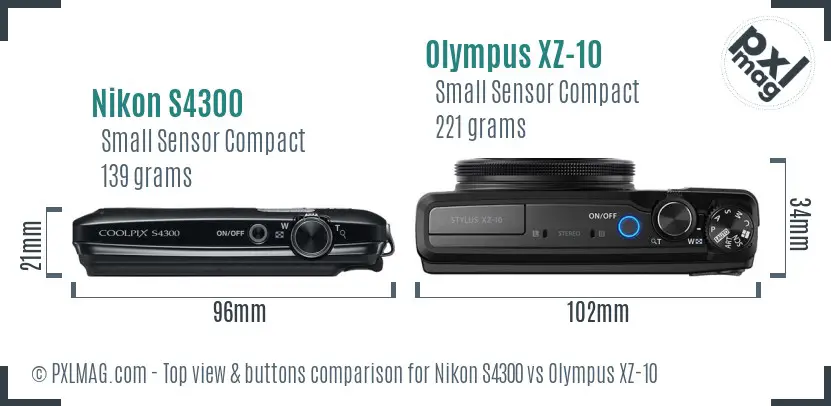 Nikon S4300 vs Olympus XZ-10 top view buttons comparison