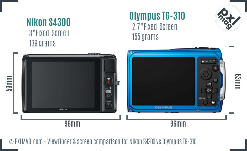 Nikon S4300 vs Olympus TG-310 Screen and Viewfinder comparison