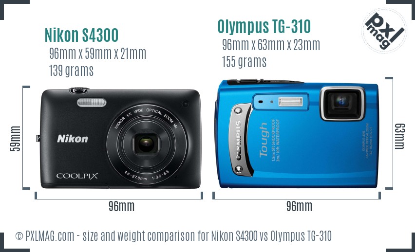 Nikon S4300 vs Olympus TG-310 size comparison