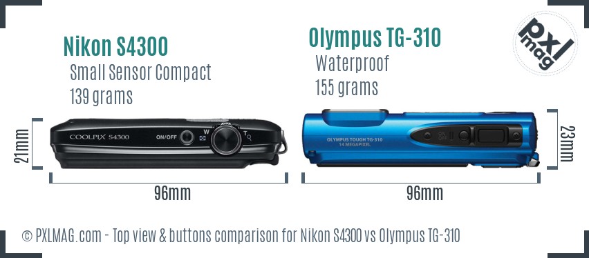 Nikon S4300 vs Olympus TG-310 top view buttons comparison