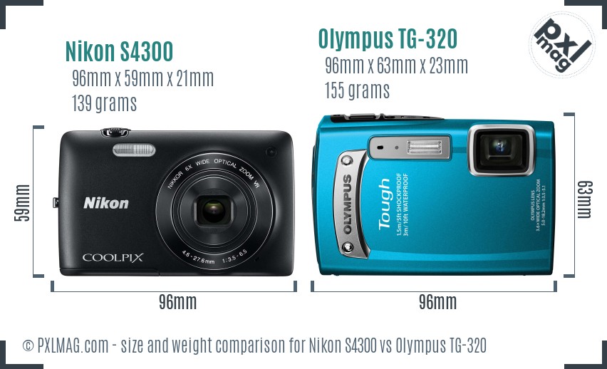 Nikon S4300 vs Olympus TG-320 size comparison
