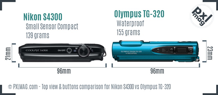 Nikon S4300 vs Olympus TG-320 top view buttons comparison