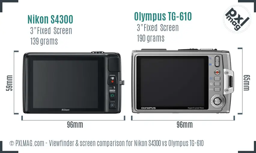 Nikon S4300 vs Olympus TG-610 Screen and Viewfinder comparison Nikon S4300 vs Olympus TG-610 Screen and Viewfinder comparison