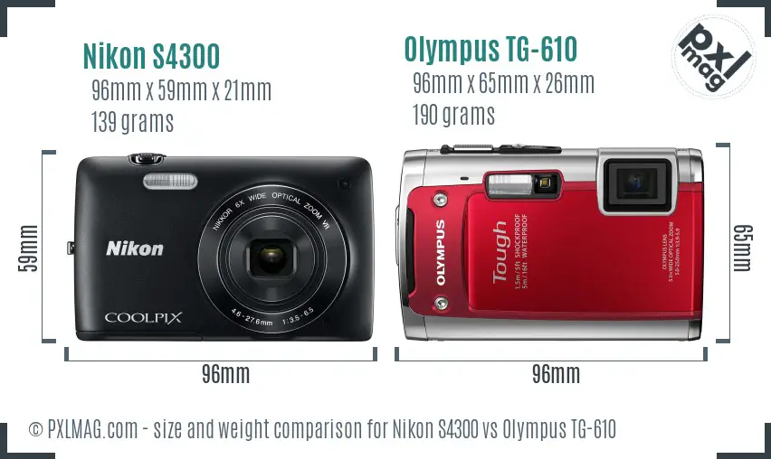 Nikon S4300 vs Olympus TG-610 size comparison Nikon S4300 vs Olympus TG-610 size comparison
