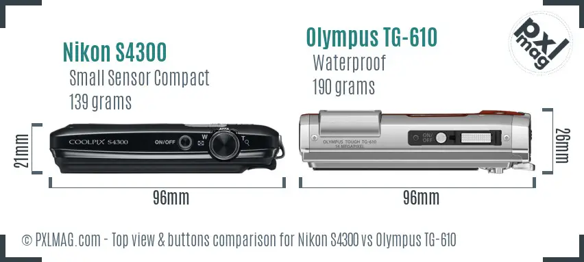 Nikon S4300 vs Olympus TG-610 top view buttons comparison Nikon S4300 vs Olympus TG-610 top view buttons comparison
