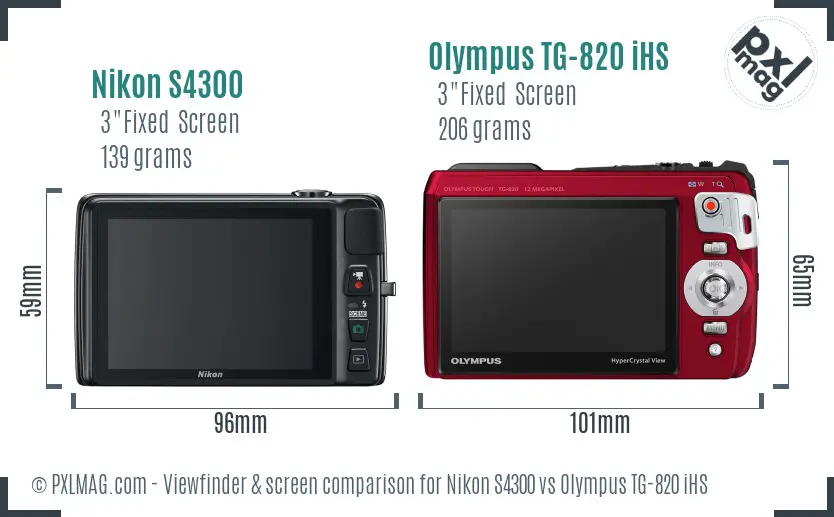 Nikon S4300 vs Olympus TG-820 iHS Screen and Viewfinder comparison Nikon S4300 vs Olympus TG-820 iHS Screen and Viewfinder comparison
