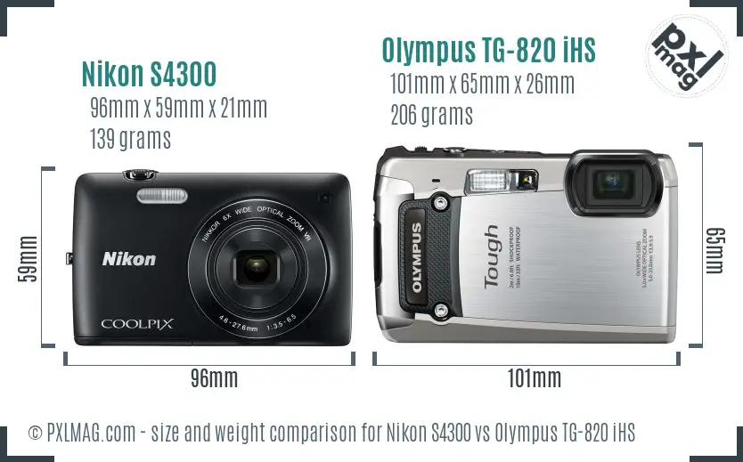 Nikon S4300 vs Olympus TG-820 iHS size comparison Nikon S4300 vs Olympus TG-820 iHS size comparison