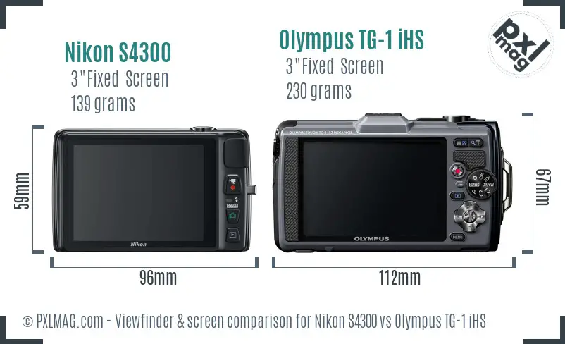 Nikon S4300 vs Olympus TG-1 iHS Screen and Viewfinder comparison