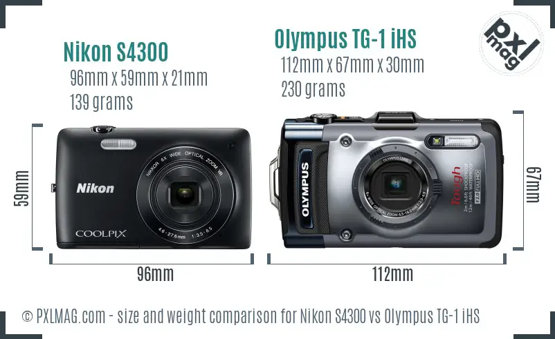 Nikon S4300 vs Olympus TG-1 iHS size comparison
