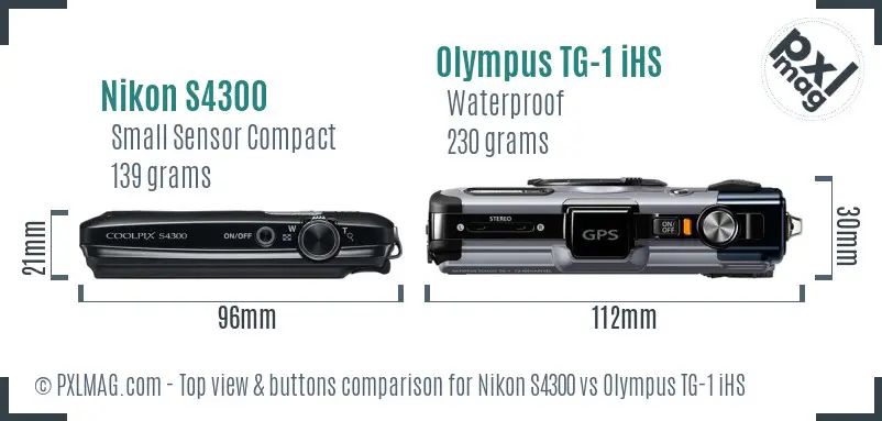 Nikon S4300 vs Olympus TG-1 iHS top view buttons comparison