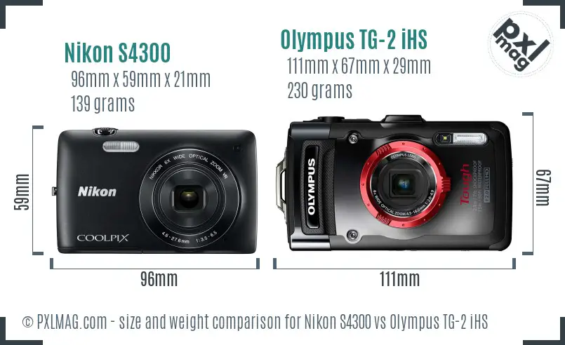 Nikon S4300 vs Olympus TG-2 iHS size comparison