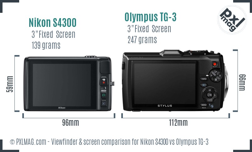 Nikon S4300 vs Olympus TG-3 Screen and Viewfinder comparison