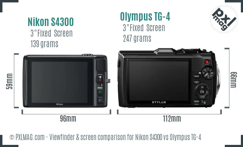 Nikon S4300 vs Olympus TG-4 Screen and Viewfinder comparison