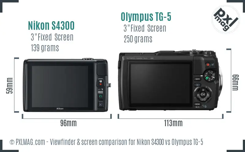 Nikon S4300 vs Olympus TG-5 Screen and Viewfinder comparison