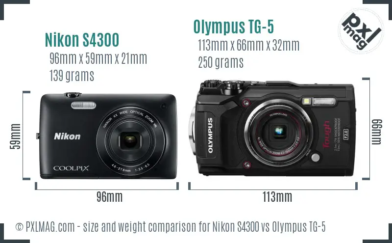 Nikon S4300 vs Olympus TG-5 size comparison