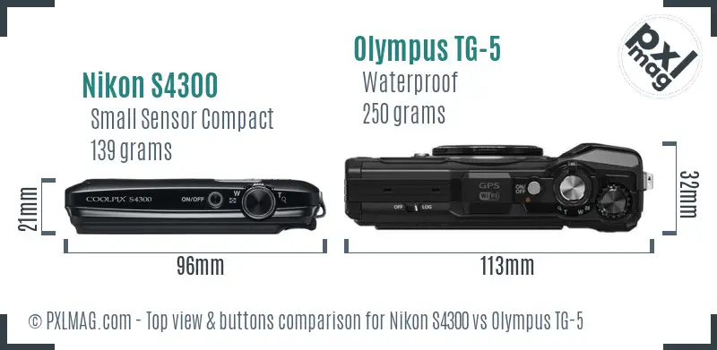 Nikon S4300 vs Olympus TG-5 top view buttons comparison