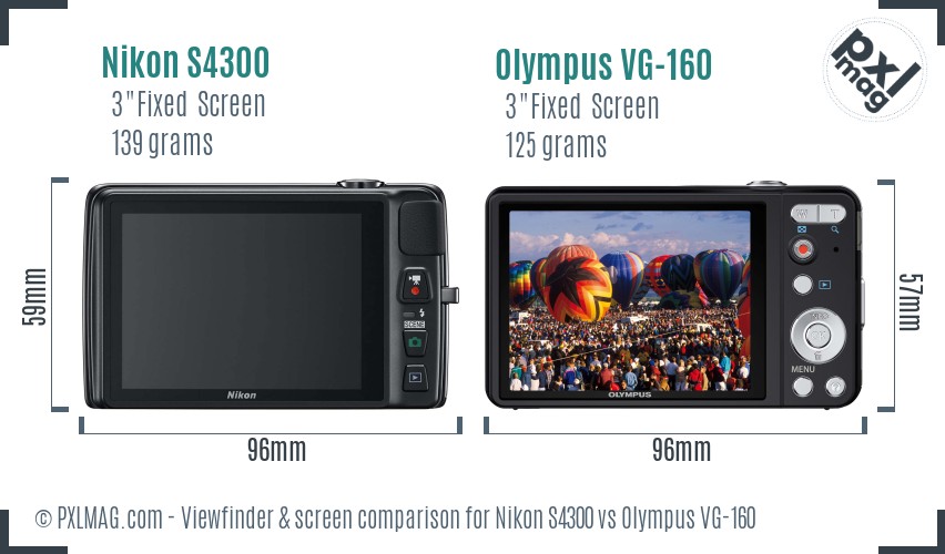 Nikon S4300 vs Olympus VG-160 Screen and Viewfinder comparison