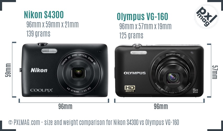 Nikon S4300 vs Olympus VG-160 size comparison