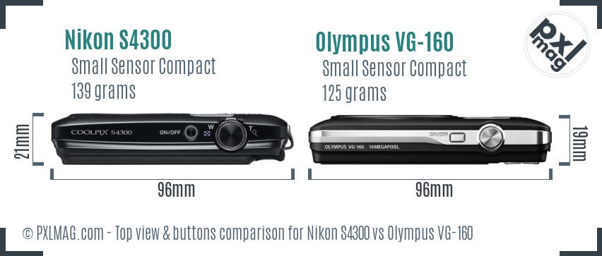 Nikon S4300 vs Olympus VG-160 top view buttons comparison