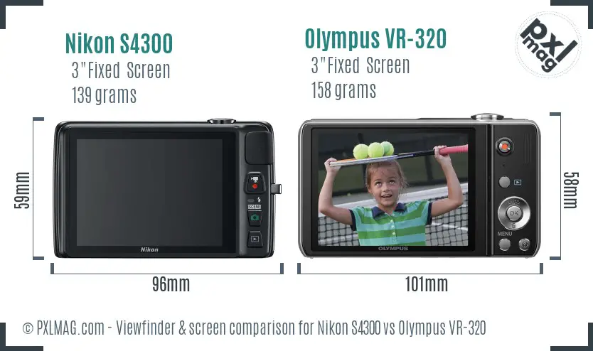 Nikon S4300 vs Olympus VR-320 Screen and Viewfinder comparison
