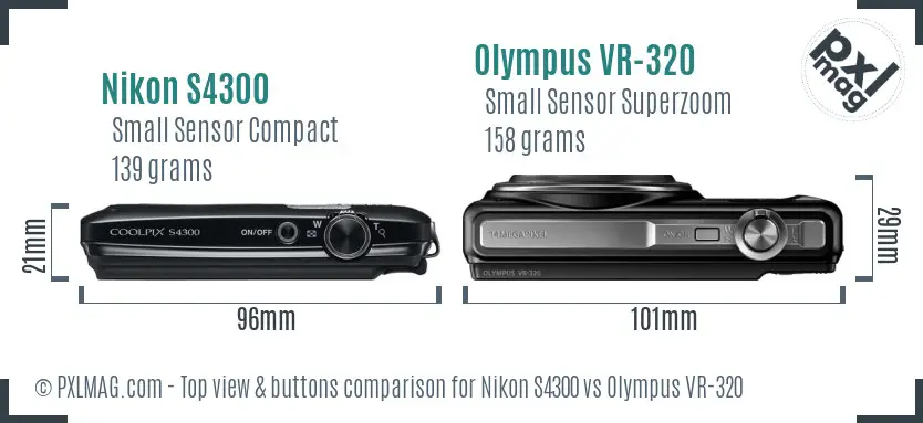 Nikon S4300 vs Olympus VR-320 top view buttons comparison
